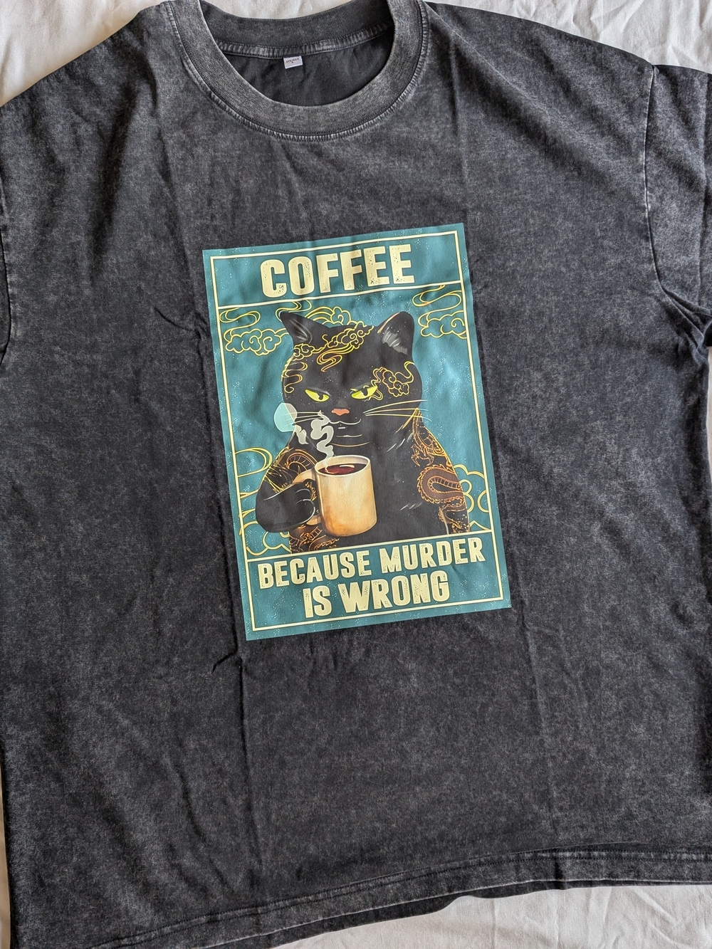 Graphic Cat T-shirt "Coffee-Because Murder Is Wrong"